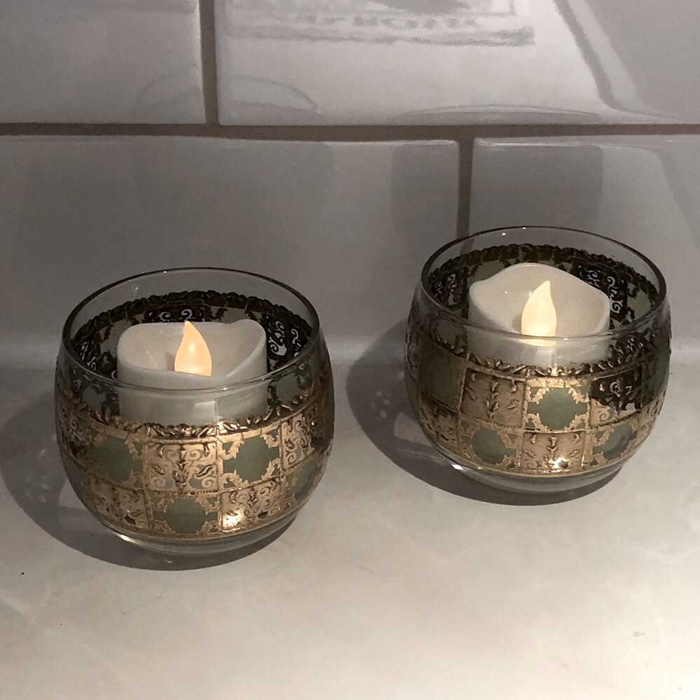 Vintage Tiffany stained glass style Candle Holder set 2